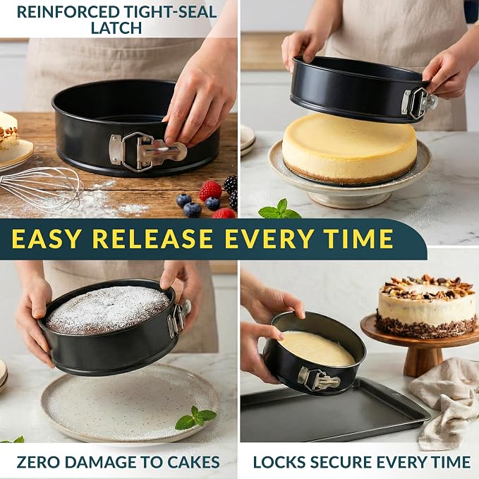 Baker's Signature Springform Pan Set of 3 (4, 7, 9 Inch) with Removable Bottom & Leakproof Design + 220 Pcs 6” & 220 Pcs 9” Parchment Paper Rounds – Nonstick Cheesecake Baking Set