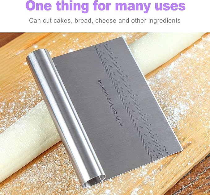 2 Pack Stainless Steel Dough Cutter Scraper Set - Bench Scraper & Pastry Knife with Measuring Marks - Bread Dough Baking Professional Kitchen Tool