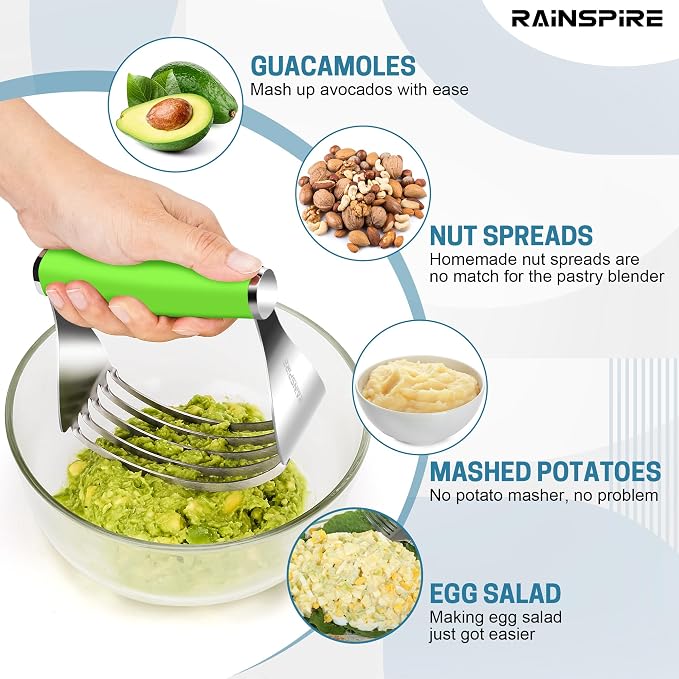 Rainspire XL Pastry Cutter For Baking, Heavy Duty Pastry Blender Stainless Steel, Thick Sharp Blades Dough Blender, Dough Cutter Butter Cutter Pastry for Easy Mixing, Dishwasher Safe (Green)