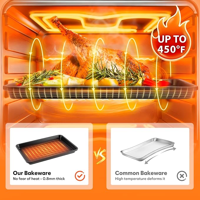Jelly Roll Pan Set of 2, 15.3” x 11.3”, Cookie Sheets for Baking 0.8mm Thick Non Stick Baking Sheets for Oven Heavy Duty Baking Trays
