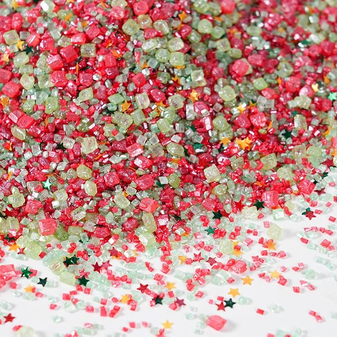 Christmas Red Sanding Sugar Edible Gold Glitter Stars Mix Sugar Sprinkles for Cake Decorating Sparkling Sanding Sugar for Cupcake Toppers Cookie Decorations Wedding Party Celebrations 3.5oz