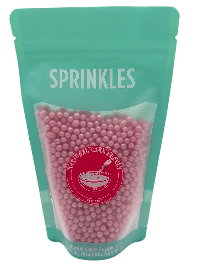 NCS Pink Shimmer 4mm Edible Sugar Pearls Sprinkles – Cupcake, Cake, Cookie & Baking Decorations, 7 oz