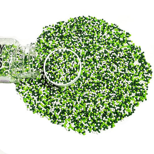 Homipooty Nonpareils Sprinkles Edible Green White Pearl Sugar sprinkles 110g/3.88oz 2mm Mini Sugar Pearls Baking Cakes Cupcake Topper Ice Cream and Cake Decorations for Patrick's Day