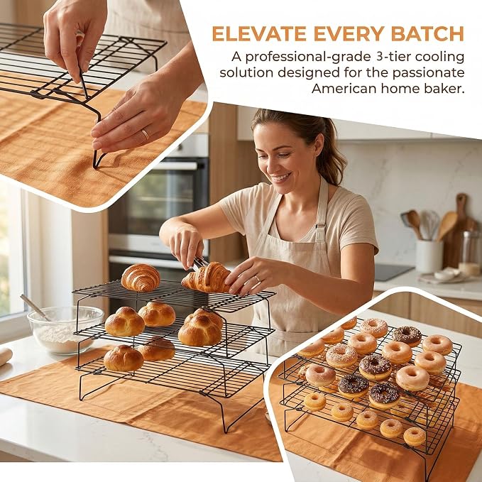 Detachable Collapsible Cooling Racks, Wire Cooling Rack Stackable Drying Rack for Bread Cookie Baking Candy Fruits (3-tier)
