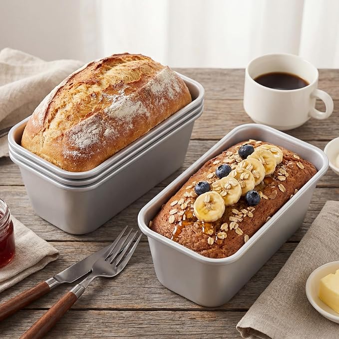 Patelai 4 Pack Small Loaf Pans for Baking Bread Non Stick Bread Pan Rectangle Baking Tray Toast Mold(Silver,7.87 x 3.78 Inch)