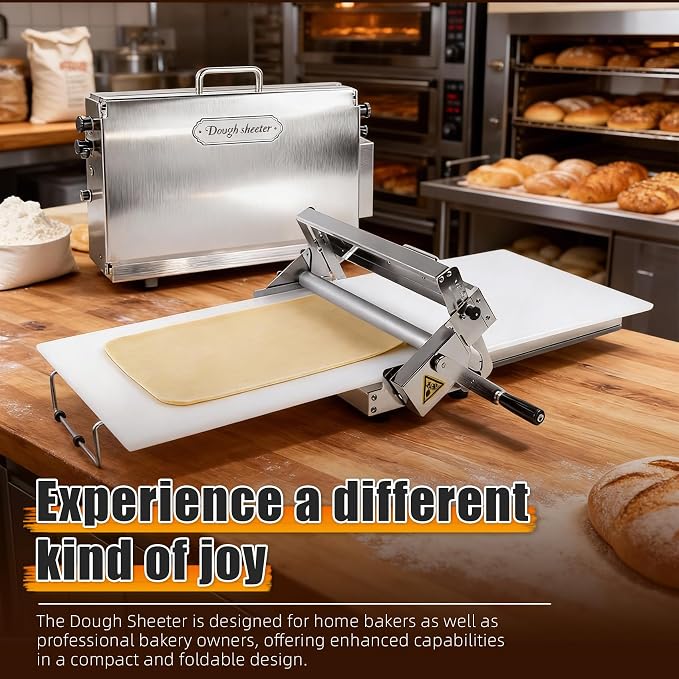 Folding Dough Sheeter (15.5")，Folding Dough Rolling Machine，Manual Dough Sheeter，Stainless Steel Dough Machine With 55 Adjustable Thicknesses, Commercial Grade Capacity (1 Rolling Surface)