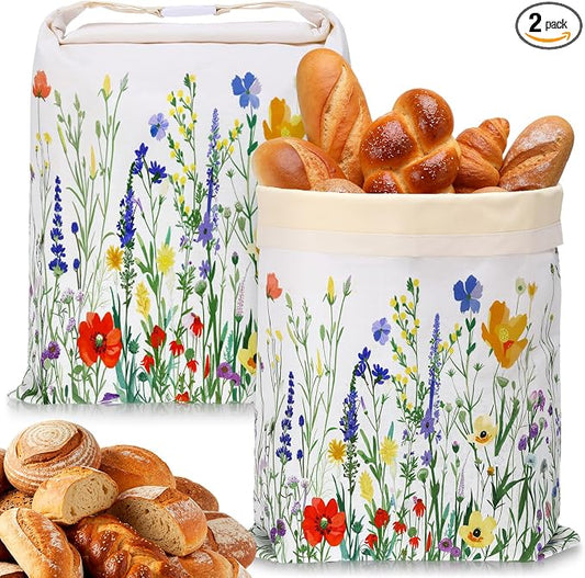 2 Pcs XL Beeswax Bread Bags for Sourdough Reusable 13” x 17” Large Bread Bags with Improved Beeswax Coating Food Wraps for Mother's Day Homemade Loaf Fresh Freezer(Wildflower)