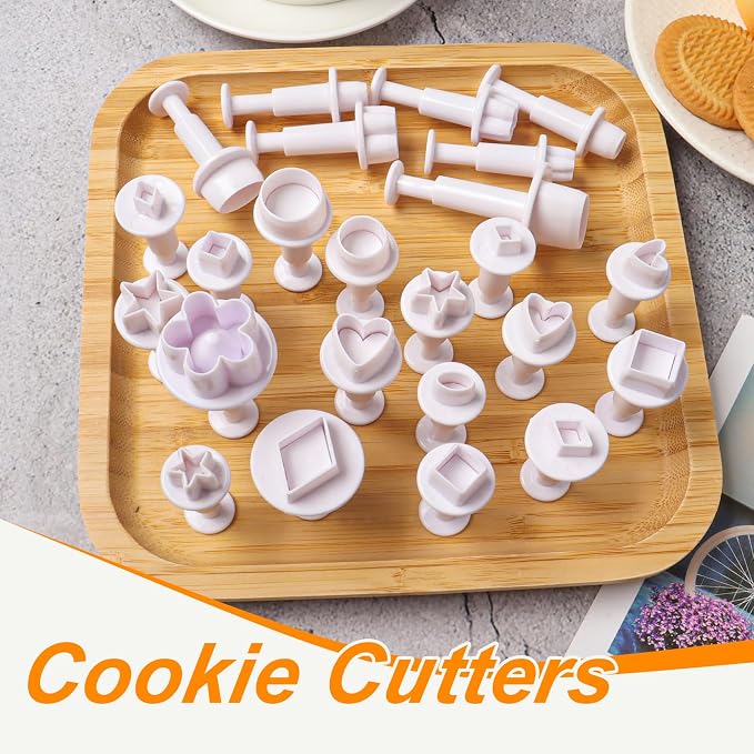 24 Pcs Cookie Cutters, Plunger Cutter Cake Decorating Supplies Fondant Cake Cookie Mini Plastic Biscuit Plunger Fondant Decorating Molds