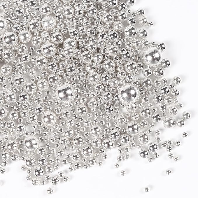 Pearls for Cake Decorating, Silver Pearl Sprinkles, Silver Metallic Sprinkles for Cake Decoration, Perfect for Cupcakes, Macaron, Cookies, Waffles, and Ice Cream Topping.120g(4.23oz)