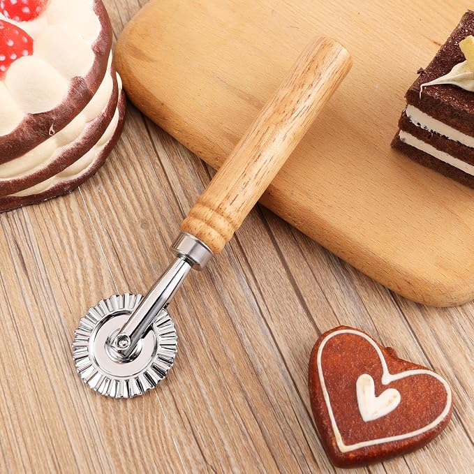 Bewudy Pastry Cutter Wheel, Professional Pasta Maker Cutter Wheel with Roller, Zinc Alloy Dumpling Lace Dough Noodle Ravioli Pizza Making Cutter for Kitchen