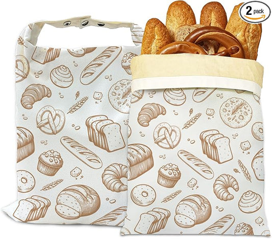 Beeswax Bread Bags, 2 Pack for Homemade Bread and Sourdough Storage | Groovy Bread, Reusable Polyester Bread Storage With Beeswax Coating And Snap Closures
