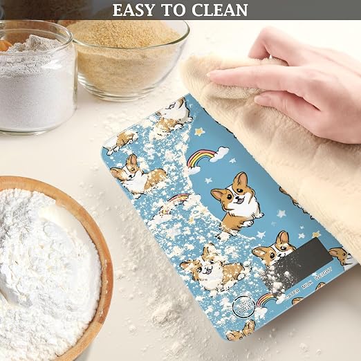 Food Scale Kitchen Scale for Baking Cooking Digital Food Weighing Measuring Scale Small Waterproof Electric Food Scale Blue Cute Stars Corgis Rainbows
