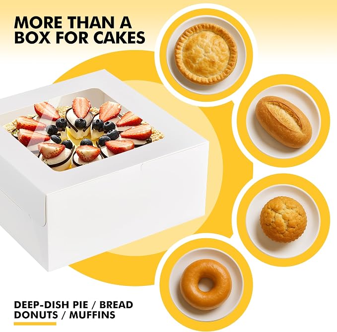 RACETOP 32pcs Cake Boxes with Window, 10x10x5 Inches White Bakery Boxes, Cookie Dessert Boxes, Pastry Box, Square Cardboard Cake Box for Cake, Birthday Party, Donuts, Wedding