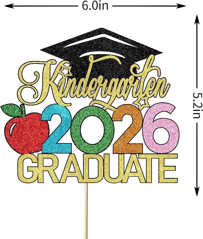 Kindergarten 2026 Graduate Cake Topper, Chirldren Graduation Cake Decorations, Preschool Kindergarten Graduations Party Decoration, Glitter Grad 2026 Happy Graduation (Black Gold)
