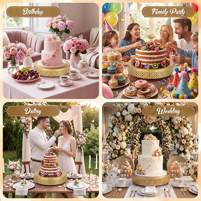 Wenqik Cake Stand 12 Inch Round Metal Cupcake Dessert Wedding Cake Stand Cookies Display Holder Fruit Serving Tray for Table Wedding Birthday Anniversary Party(Gold)