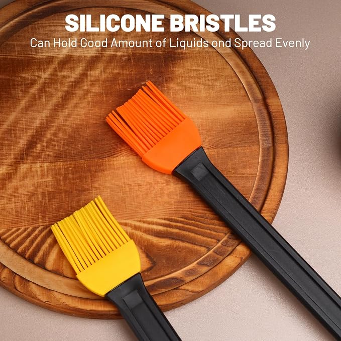 AmoreAngel CRAFTS 14in 2 Tone Silicone Basting Brush, Non-Slip Long Handle | This brush is ideal for high‑heat cooking BBQ, grilling, roasting as well as everyday saucing, egg washing, and basting