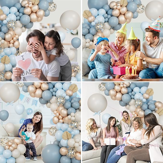 140Pcs Dusty Baby Blue Balloon Arch Garland Kit,Slate Fog Baby Blue 5/10/12/18 Inch Balloons for Men Boy Baby Shower Bridal Shower Birthday Party Decorations
