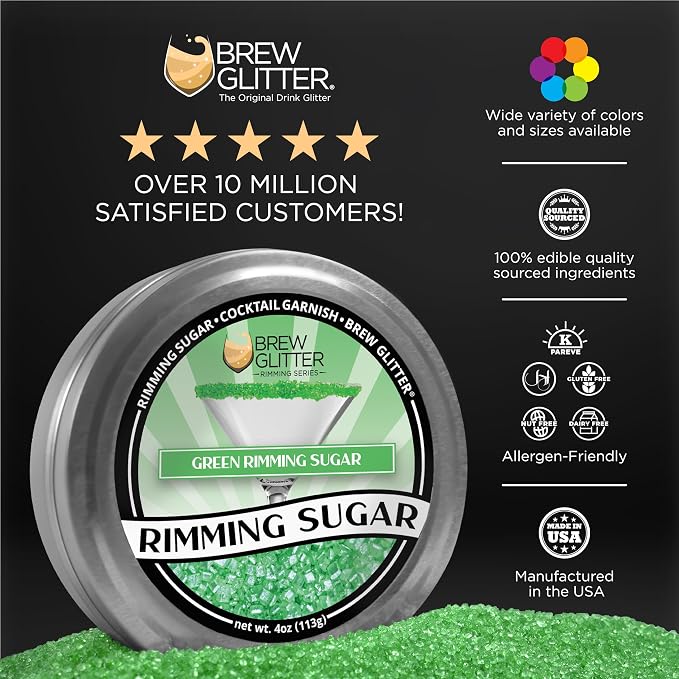 Brew Glitter - Green Rimming Sugar (1LB, 1x Resealable Bag) Cocktail Garnish for Mixed Drinks & Refreshments
