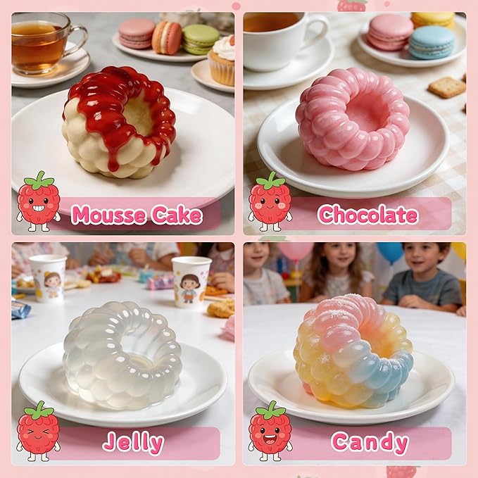 3D Raspberry Silicone Mold for Mousse Cake, 9-Cavity Raspberry Fruit Mold for Mousse, Pudding, Large Fluted Design