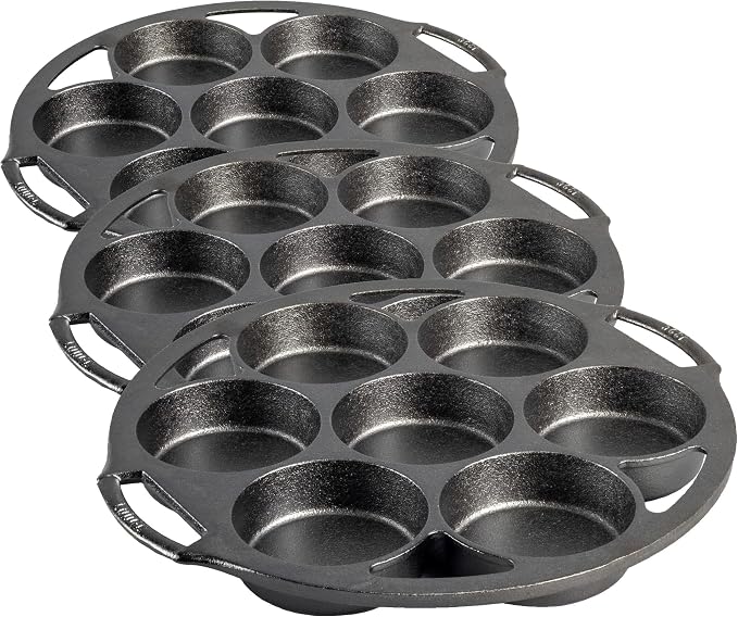 Lodge Seasoned Cast Iron Mini Cake Pan, 7 Impressions (Pack of 3)