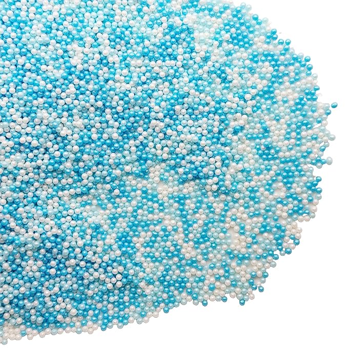 SE Si&Moos Nonpareil Sprinkles, 2mm White and Blue Mini Edible Pearls Blue and White Sprinkles for Cake Decorating Halloween Cookie Decorations Wedding Baby Shower Party Christmas Holiday Supplies 3.5 OZ
