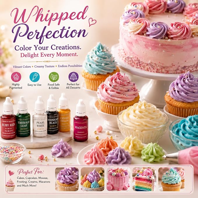 Confect Christmas Water Color Food Coloring Set – Highly Pigmented Oil Based Food Colors for Cakes, Buttercream, Drinks, Popsicles & Baking – 6 Pack × 10mL
