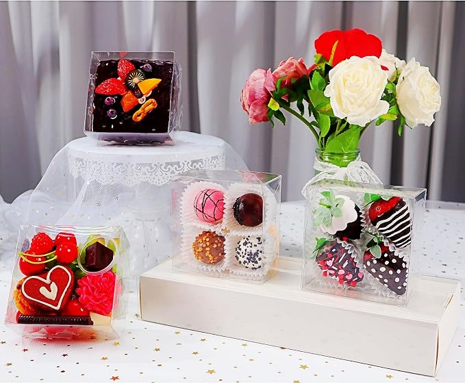 25Pack Full Clear Cookies Boxes 5x5x2Inches Bakery Boxes for Strawberries,Chocolate Bomb,Cakesickle,Mini Cake Cinnamon Roll &more