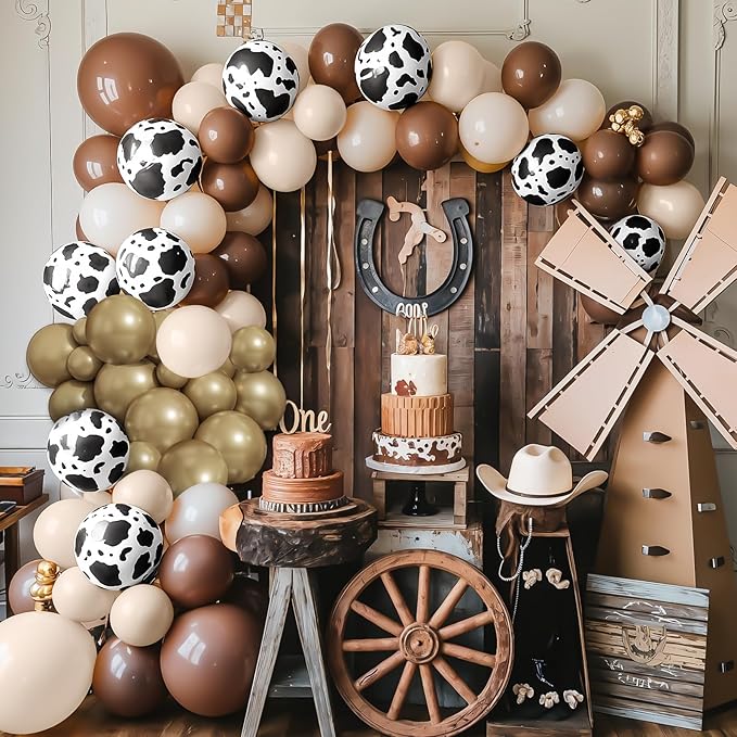 Brown Western Balloons Arch Kit, Brown Nude Gold Cow Print Balloons Garland Kit Cowboy Balloons Arch for Farm Cowboy Western Baby Shower Birthday Party Decorations
