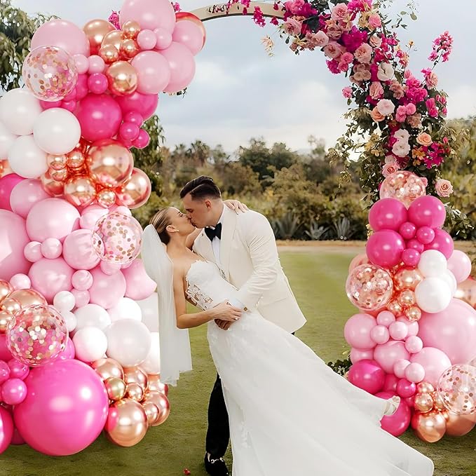 Hot Pink Balloon Arch Kit, 143Pcs Pink Gold Balloons Macaron Pink White Rose Gold Balloon Garland Arch Kit Confetti Balloons for Birthday Wedding Baby Shower Gender Reveal Galentines Day Decorations
