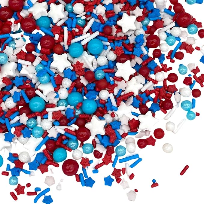 Manvscakes Sprinkles- Edible Cake and Cupcake Sprinkles with Assorted Shapes and Sizes for Parties, USA Patriotic Sprinkle Mix for Cookies, Ice Cream, Cake and Cupcake Decorating, (Red/blue)