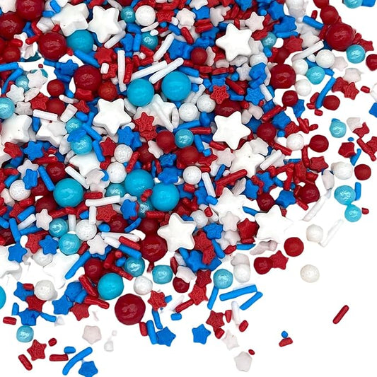 Manvscakes Sprinkles- Edible Cake and Cupcake Sprinkles with Assorted Shapes and Sizes for Parties, USA Patriotic Sprinkle Mix for Cookies, Ice Cream, Cake and Cupcake Decorating, (Red/blue)