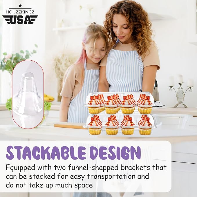 Plastic Cupcake Containers Boxes | 12 Compartment – 12 Pack | Disposable High Dome Dozen Clear Cupcake Holder with Detachable Lid Bulk | Extra Sturdy Stackable Cup Cake Carrier Holders Muffin Boxes
