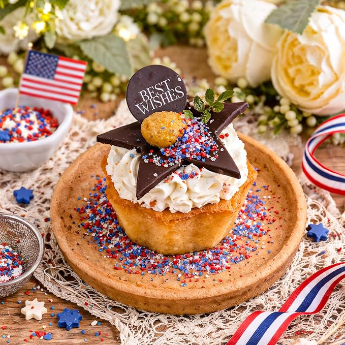 Patriotic Sanding Sugar Sprinkles - Red White & Blue Sparkling Sugar Crystals for Cookies | 4th of July Sprinkles for Baking, Cupcakes, Ice Cream, 130g/4.6oz