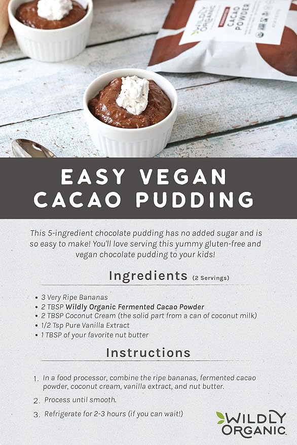 Wildly Organic Fermented Cacao Powder 80 Oz, 5 lb Bag - Organic, Non-Alkalized, Minimally Processed, High in Antioxidants, Raw, Fair Trade, Non-GMO, Kosher, Vegan, Premium Rich Chocolate Flavor - Perfect for Skin, Smoothies, Yogurt, Oatmeal, Chocolate,...