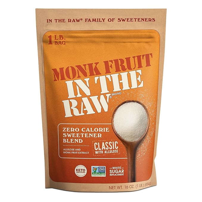 Monk Fruit In The Raw Sweetener Baker's Bag, 16 oz., Keto Certified Monk Fruit with Allulose Sweetener, Zero Calories, Zero Net Carbs, Non-GMO Project Verified
