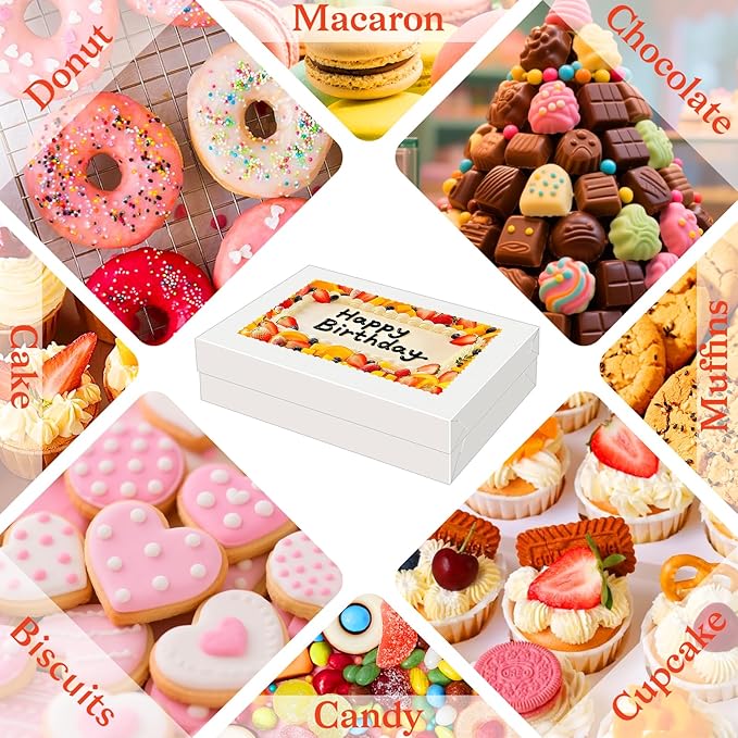 Sudaya 14x10x4 Cake Boxes with Boards, Rectangle Quarter Sheet Cake Boxes, 1/4 Sheet Bakery Box with Window, Disposable Carry Bakery Containers for Cookie, Donuts, Cupcakes, Pie, Wedding, Party