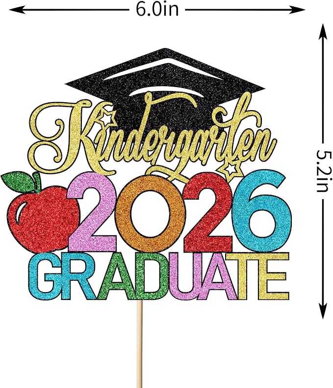 Kindergarten 2026 Graduate Cake Topper, Chirldren Graduation Cake Decorations, Preschool Kindergarten Graduations Party Decoration, Glitter Grad 2026 Happy Graduation (Black Gold 1)