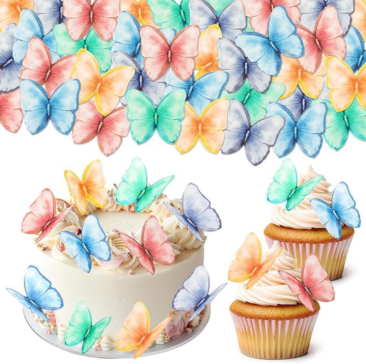 70Pcs Edible Butterfly Cupcake Toppers, Wafer Paper Butterfly Cake Toppers Edible Butterflies for Cake Decorating Wedding Birthday Party Baby Shower Cookies