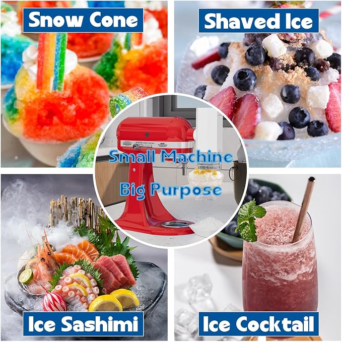 Shaved Ice Attachment for KitchenAid Stand Mixer, Snow Cone Maker for KitchenAid with 8 Ice Molds, Stainless Steel Blade Ice Shaver Attachment for Kitchen Aid Mixer