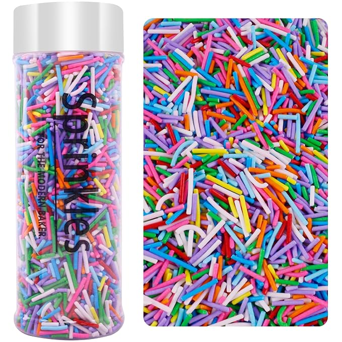 LEBERY Rainbow Jimmies Sprinkles Crunchy Jimmies Blue White Red Purple Sprinkles Colorful Pastel Jimmy Sprinkle Edible Blue White Sprinkle for Cake Baking Ice Cream Toppings Decorating 110g /3.88 Oz
