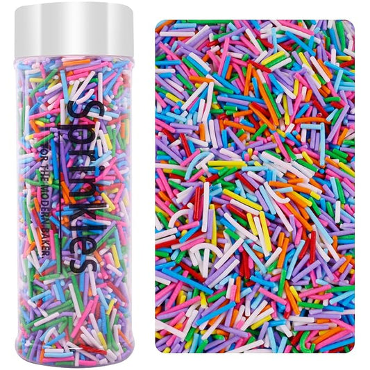LEBERY Rainbow Jimmies Sprinkles Crunchy Jimmies Blue White Red Purple Sprinkles Colorful Pastel Jimmy Sprinkle Edible Blue White Sprinkle for Cake Baking Ice Cream Toppings Decorating 110g /3.88 Oz