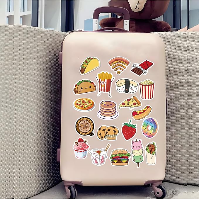 200Pcs Food Stickers for Kids Adults, Waterproof Snack Bread Fruit for Water Bottle Laptop Scrapbook Luggage, Cute Decals for Boys Girls