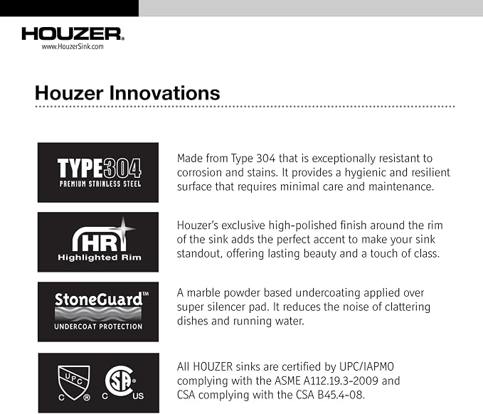 Houzer Glowtone Stainless Steel Kitchen Sink: 33 Inch Topmount 3-Hole 60/40 Double Bowl Kitchen Sink with Strainers & Grids, Durable & Versatile, Essential for Home & Apartment: ISL-3322BS3-C
