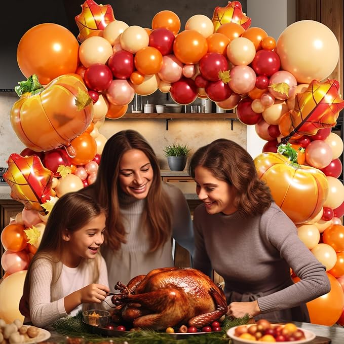 Fall Balloon Arch Garland Kit 172pcs with Leafs Pumpkins, Thanksgiving Balloons Arch Orange Nude Burgundy Rose Gold Balloons Different Sizes for Little Pumpkin Birthday Baby Shower Decoration