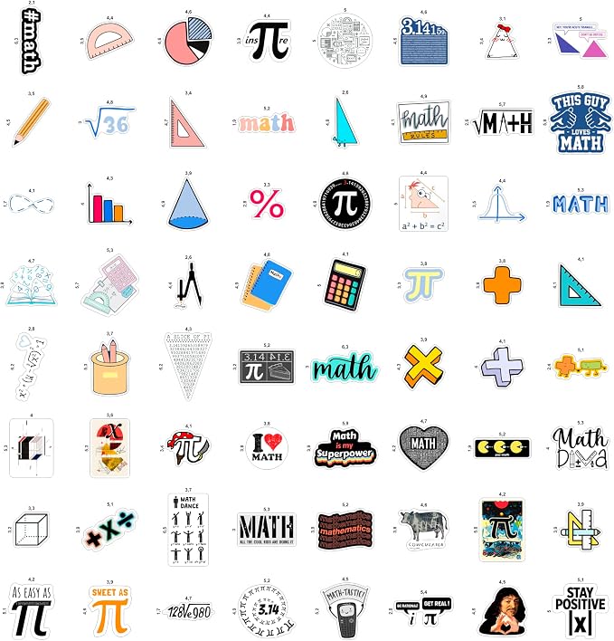 BulbaCraft BulbaCraft 100Pcs Small Math Stickers - Funny Math Gifts for Women and Men, Mathematics Gifts for Women & Men