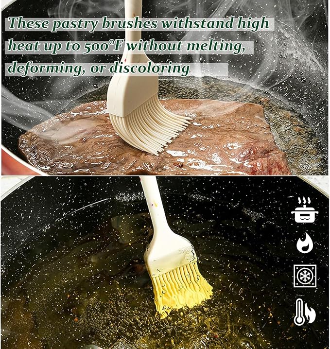 Silicone Basting Brushes, BPA-Free Pastry Brush for BBQ | Heat-resistant silicone brush with stainless steel core. Ideal for BBQ, grilling, baking, roasting and kitchen cooking