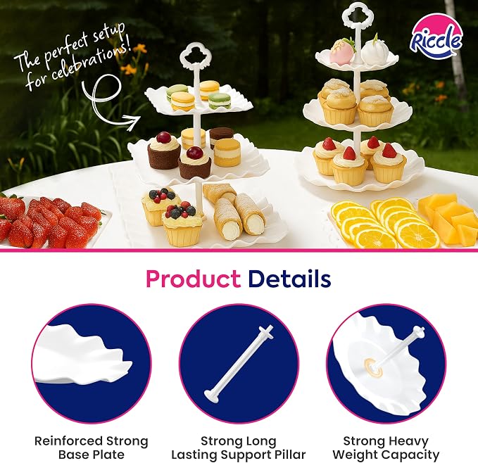 RICCLE 10Pcs Dessert Table Display Set, 3 Tiered Cupcake Stand, Cupcake Holder & Cake Stands, Dessert Display Serving Trays for Party, Bridal Shower, Baby Shower, Tea Party, and Birthdays