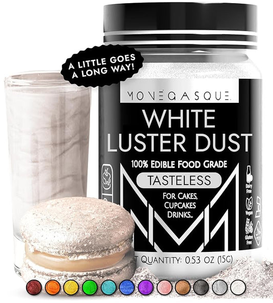 MONÉGASQUE White Edible Glitter for Drinks 15g – Edible Glitter for Cakes & Cocktails - White Luster Dust for Cocktail, Cake Decorating, & 4th of July Food Decorations Spray - Drink Shimmer Sprinkles