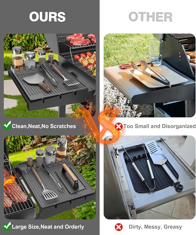 Silicone Griddle Tools Mat for Blackstone - Large Silicone Spatula Mat with Drip Pad - Griddle Mats BBQ Grill Accessories - Blackstone Griddles Accessories, Gifts for Men(Gray)