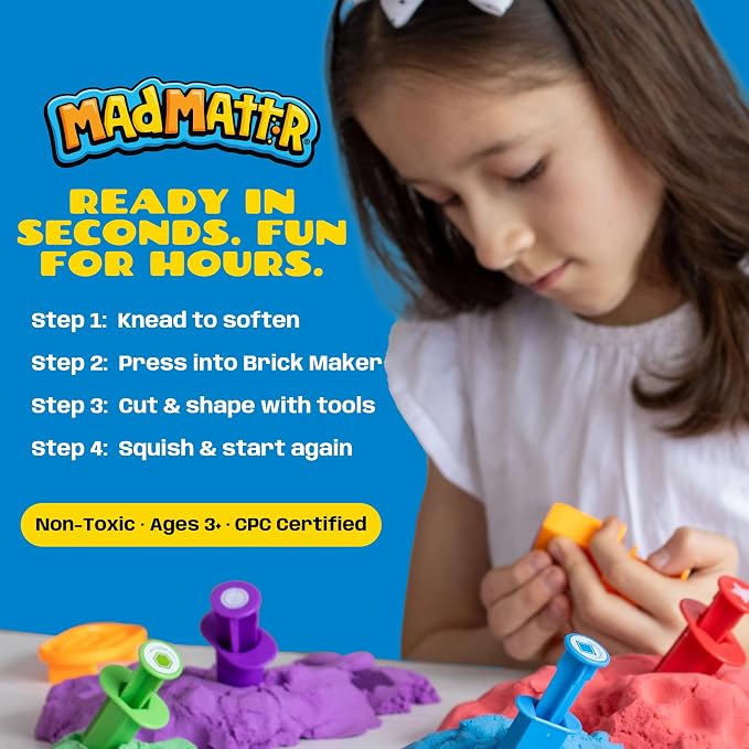 Mad Mattr Ultimate Pack - Never-Dry Sensory Modeling Dough Set for Kids Ages 3 and Up - Non-Toxic Compound with 9 Building Tools, Brick Makers, Extruders, 10 oz